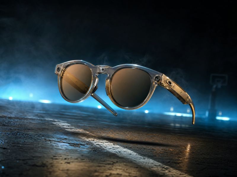 Óculos Oakley Meta HSTN em quadra noturna com neon